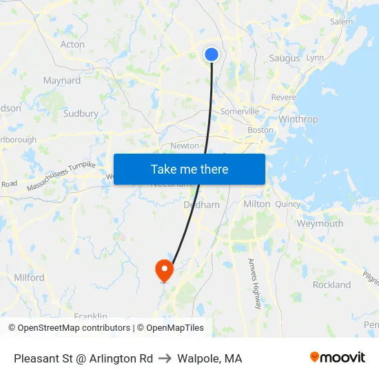 Pleasant St @ Arlington Rd to Walpole, MA map