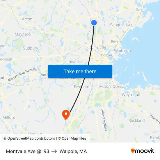 Montvale Ave @ I93 to Walpole, MA map