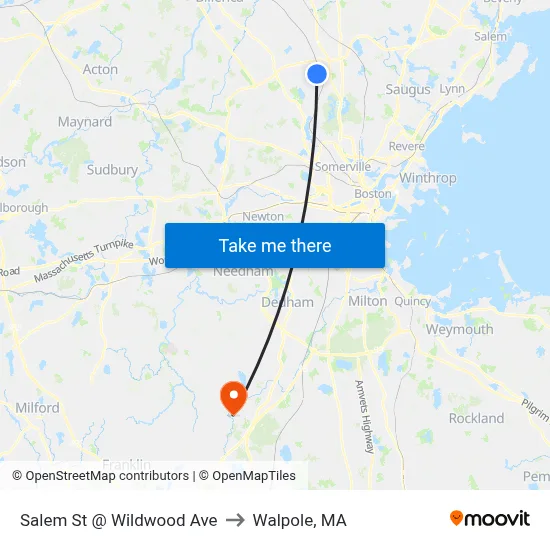 Salem St @ Wildwood Ave to Walpole, MA map