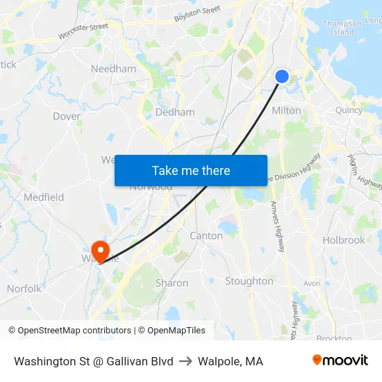 Washington St @ Gallivan Blvd to Walpole, MA map