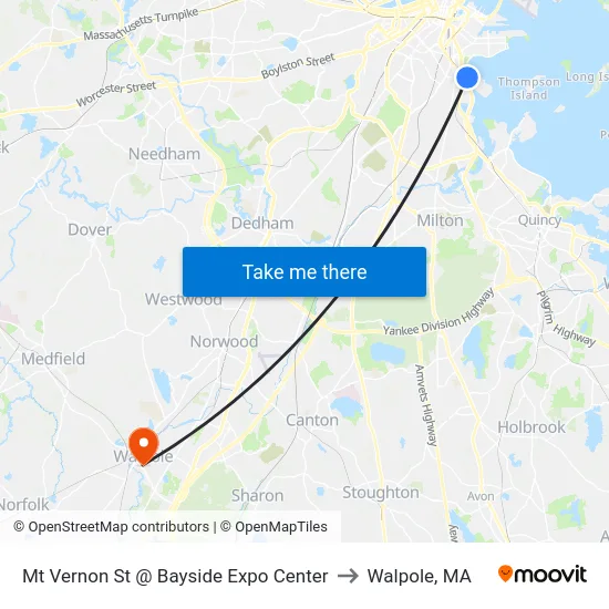 Mt Vernon St @ Bayside Expo Center to Walpole, MA map