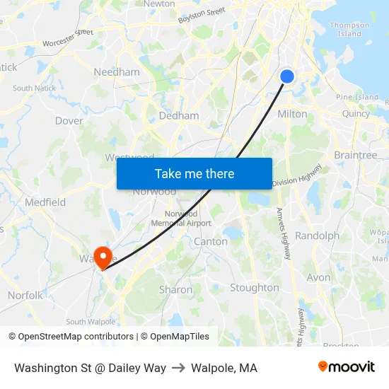 Washington St @ Dailey Way to Walpole, MA map