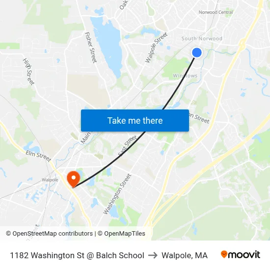 1182 Washington St @ Balch School to Walpole, MA map