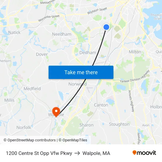 1200 Centre St Opp Vfw Pkwy to Walpole, MA map