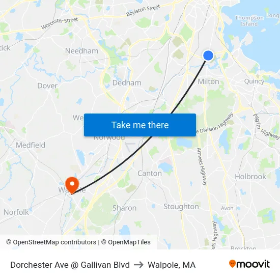 Dorchester Ave @ Gallivan Blvd to Walpole, MA map