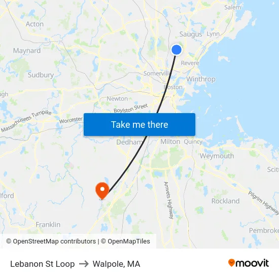 Lebanon St Loop to Walpole, MA map