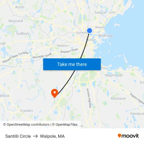 Santilli Circle to Walpole, MA map