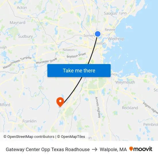 Gateway Center Opp Texas Roadhouse to Walpole, MA map