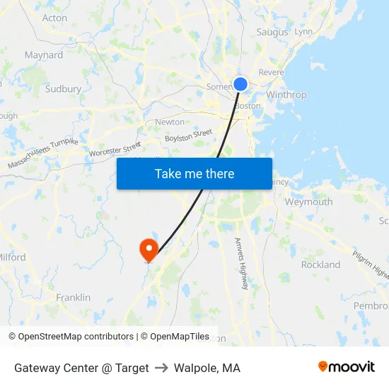Gateway Center @ Target to Walpole, MA map
