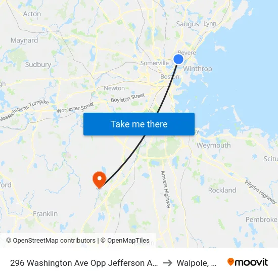296 Washington Ave Opp Jefferson Ave to Walpole, MA map