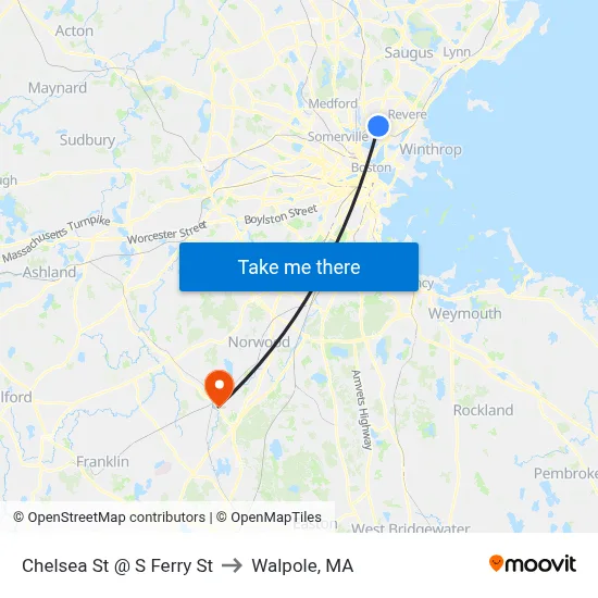 Chelsea St @ S Ferry St to Walpole, MA map