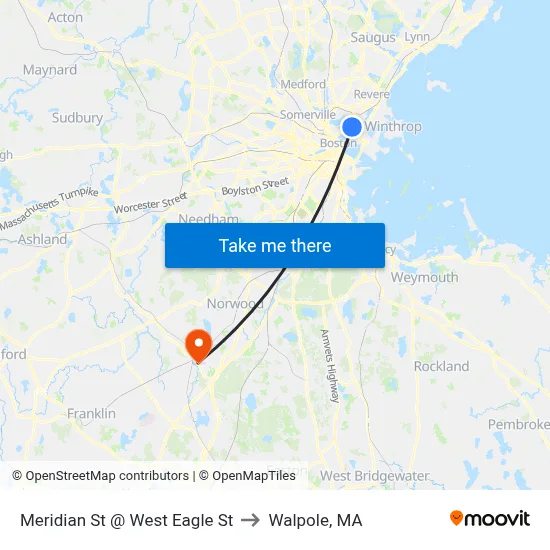 Meridian St @ West Eagle St to Walpole, MA map