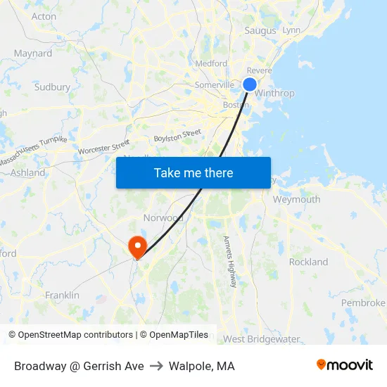 Broadway @ Gerrish Ave to Walpole, MA map
