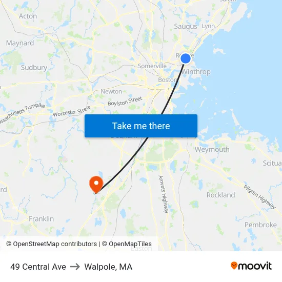 49 Central Ave to Walpole, MA map