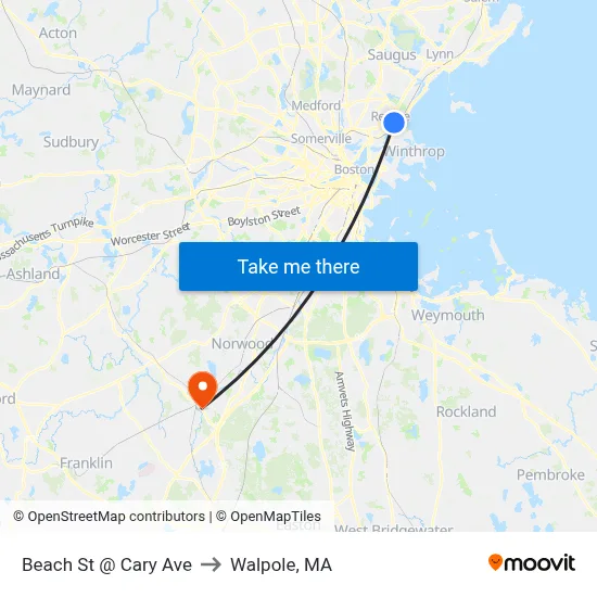 Beach St @ Cary Ave to Walpole, MA map
