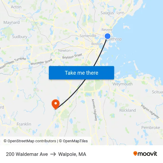200 Waldemar Ave to Walpole, MA map