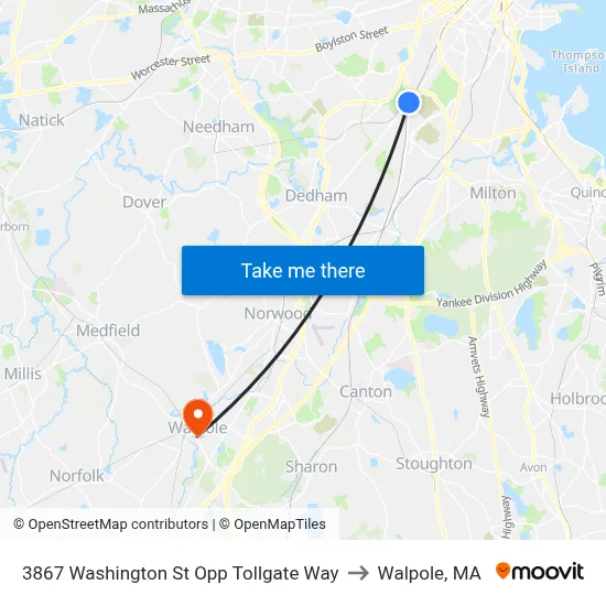 3867 Washington St Opp Tollgate Way to Walpole, MA map