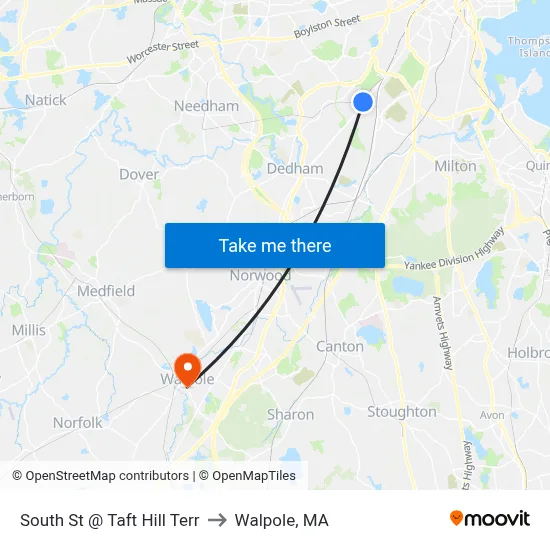 South St @ Taft Hill Terr to Walpole, MA map