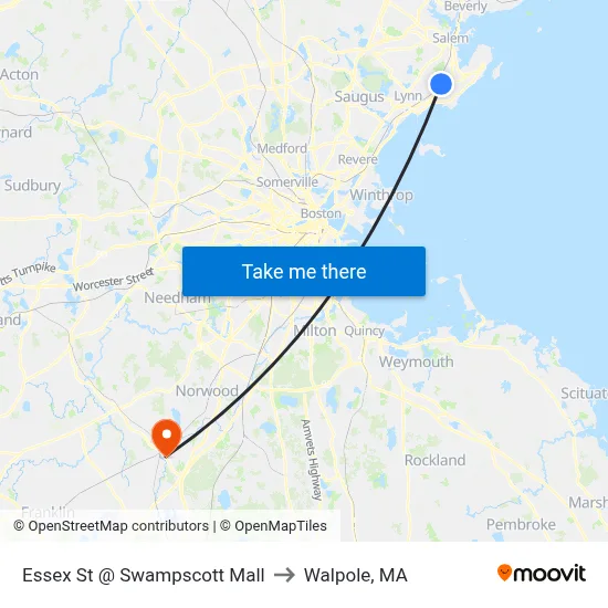 Essex St @ Swampscott Mall to Walpole, MA map
