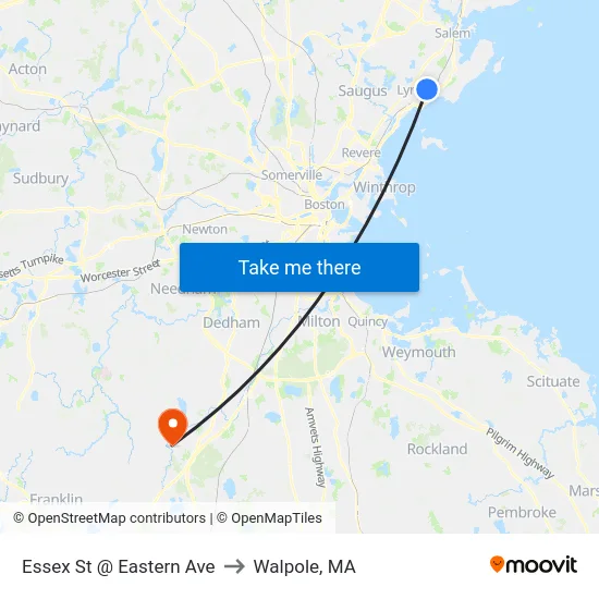 Essex St @ Eastern Ave to Walpole, MA map