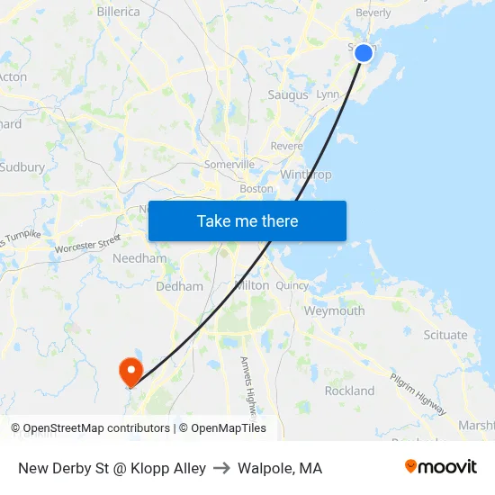 New Derby St @ Klopp Alley to Walpole, MA map