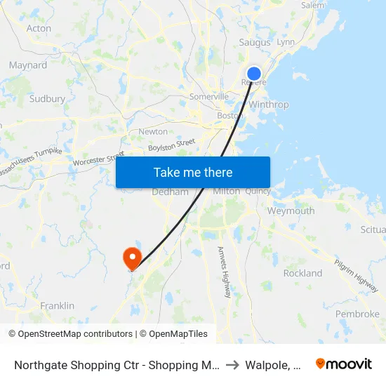Northgate Shopping Ctr - Shopping Mall to Walpole, MA map