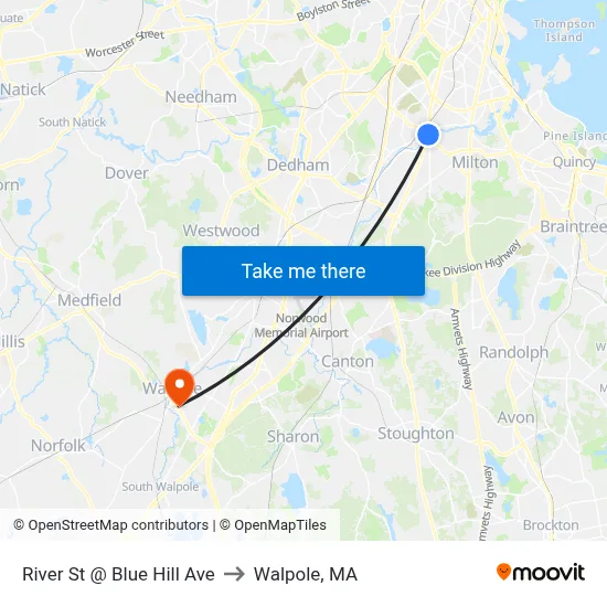 River St @ Blue Hill Ave to Walpole, MA map
