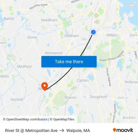 River St @ Metropolitan Ave to Walpole, MA map