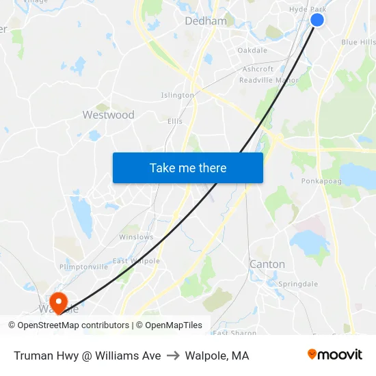 Truman Hwy @ Williams Ave to Walpole, MA map