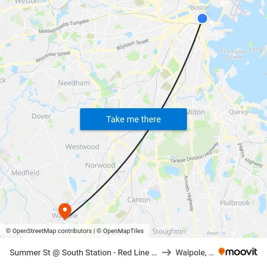 Summer St @ South Station - Red Line Entrance to Walpole, MA map
