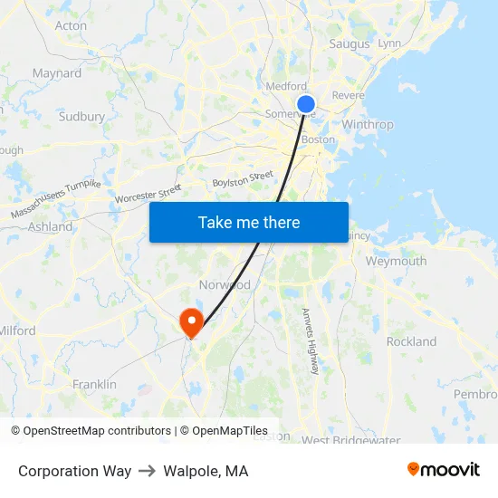 Corporation Way to Walpole, MA map