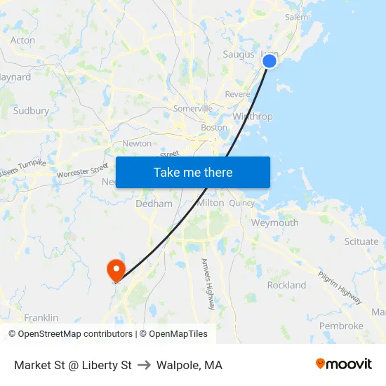 Market St @ Liberty St to Walpole, MA map
