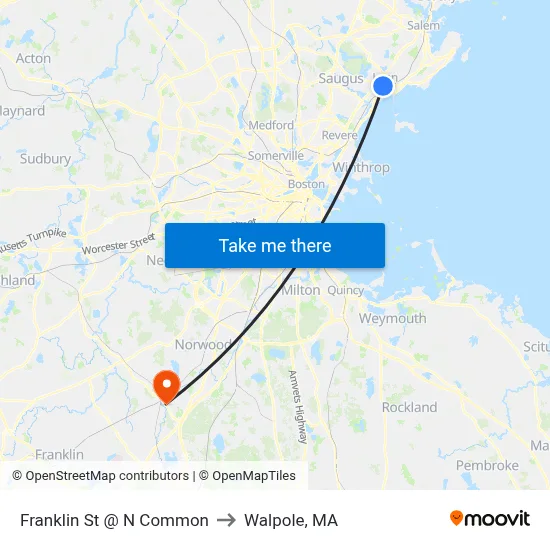 Franklin St @ N Common to Walpole, MA map