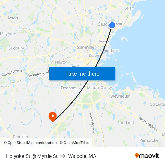 Holyoke St @ Myrtle St to Walpole, MA map
