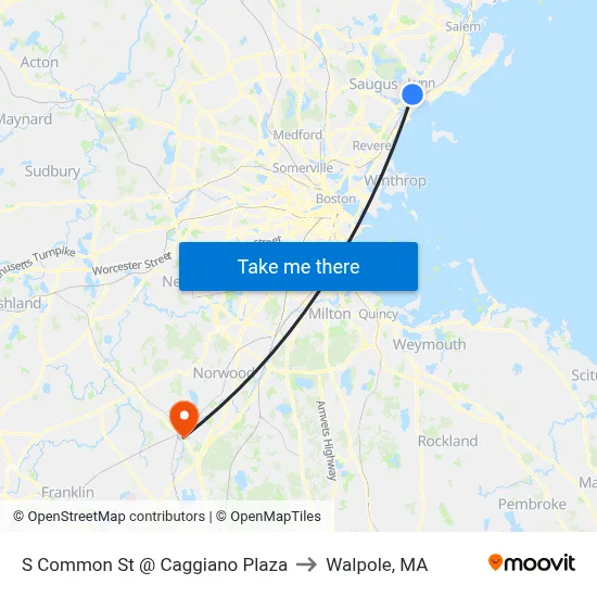 S Common St @ Caggiano Plaza to Walpole, MA map