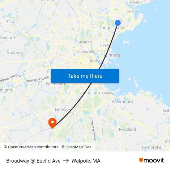 Broadway @ Euclid Ave to Walpole, MA map