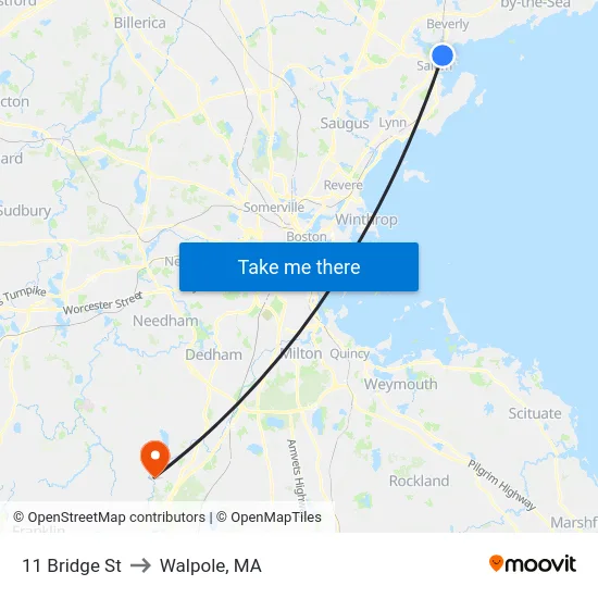11 Bridge St to Walpole, MA map