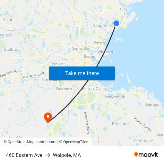 460 Eastern Ave to Walpole, MA map