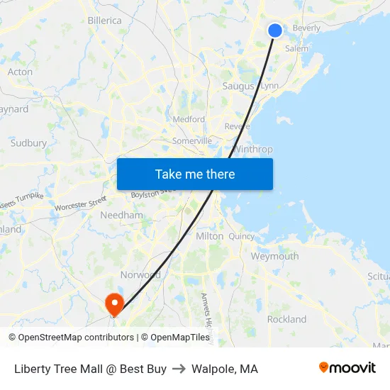 Liberty Tree Mall @ Best Buy to Walpole, MA map