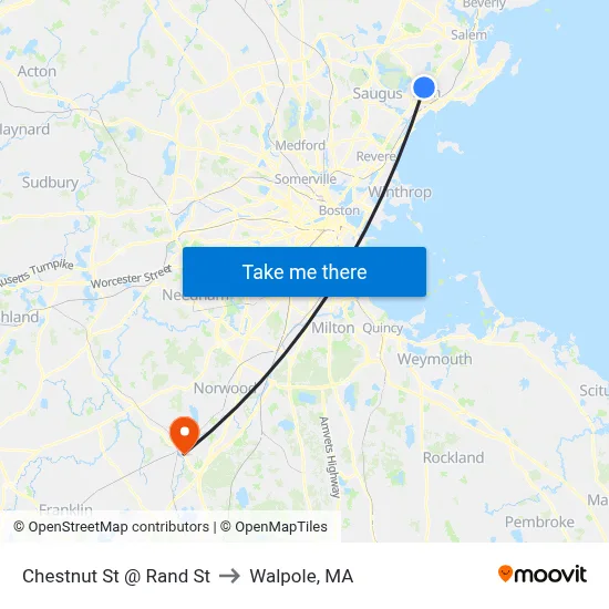 Chestnut St @ Rand St to Walpole, MA map