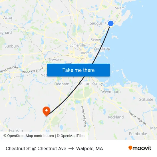 Chestnut St @ Chestnut Ave to Walpole, MA map