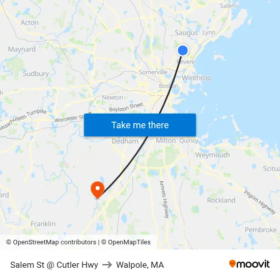 Salem St @ Cutler Hwy to Walpole, MA map