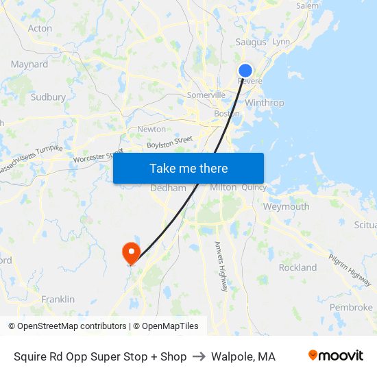 Squire Rd Opp Super Stop + Shop to Walpole, MA map