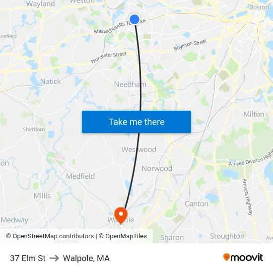 37 Elm St to Walpole, MA map