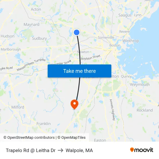 Trapelo Rd @ Leitha Dr to Walpole, MA map