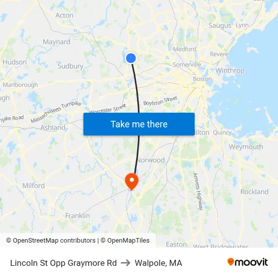 Lincoln St Opp Graymore Rd to Walpole, MA map