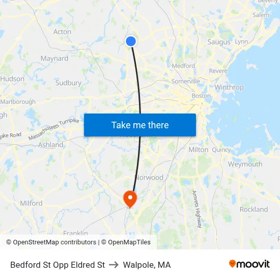 Bedford St Opp Eldred St to Walpole, MA map