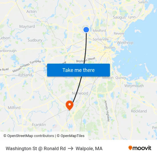 Washington St @ Ronald Rd to Walpole, MA map