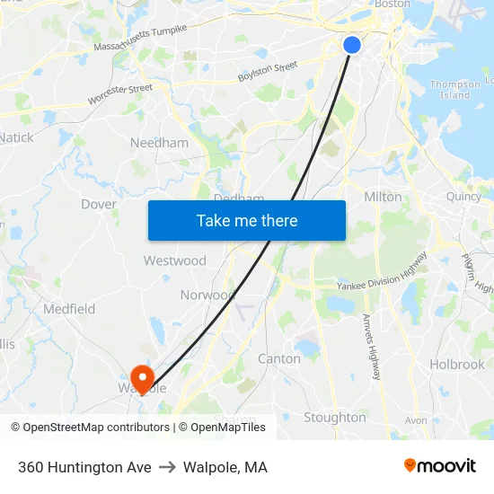 360 Huntington Ave to Walpole, MA map