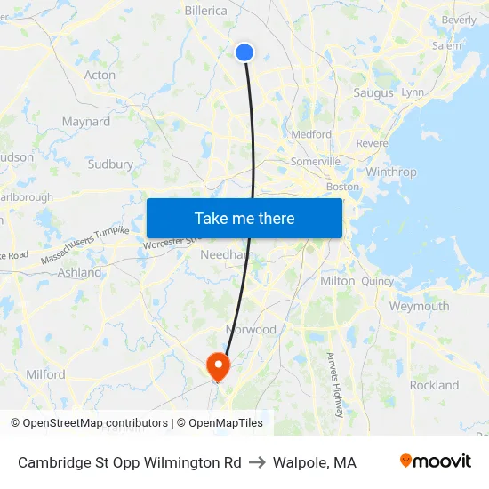Cambridge St Opp Wilmington Rd to Walpole, MA map